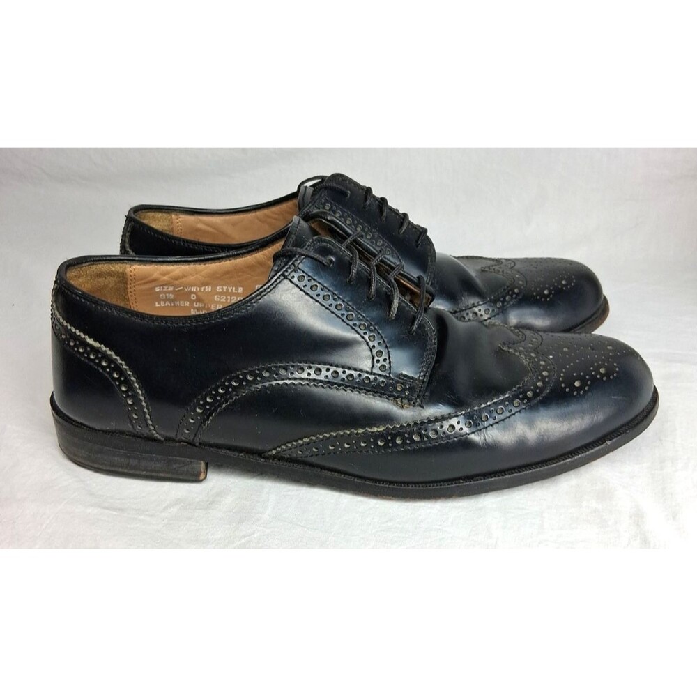 David Taylor Black Leather Wingtip Brogue Oxford Dress Shoe Men 9.5D Work